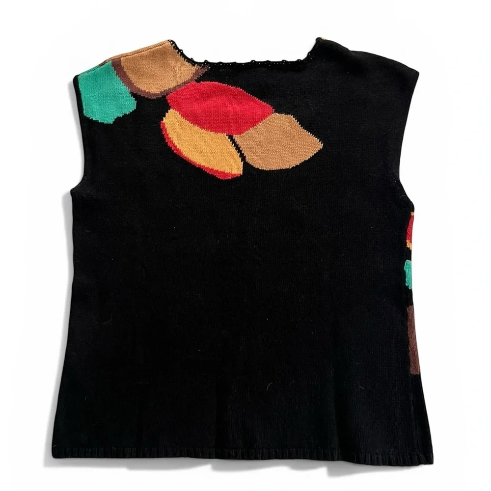 Coldwater Creek Black and Red Floral Patterned Women’s Sleeveless Sweater - L